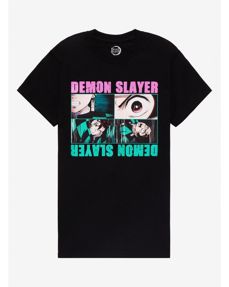 Demon Slayer: Kimetsu No Yaiba Tanjiro Panels Boyfriend Fit Girls T-Shirt $11.84 T-Shirts