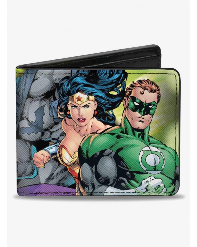 DC Comics Justice Leage 4 Superheroes 2 Villains Group Pose2 Glow Burst Bifold Wallet $8.57 Wallets