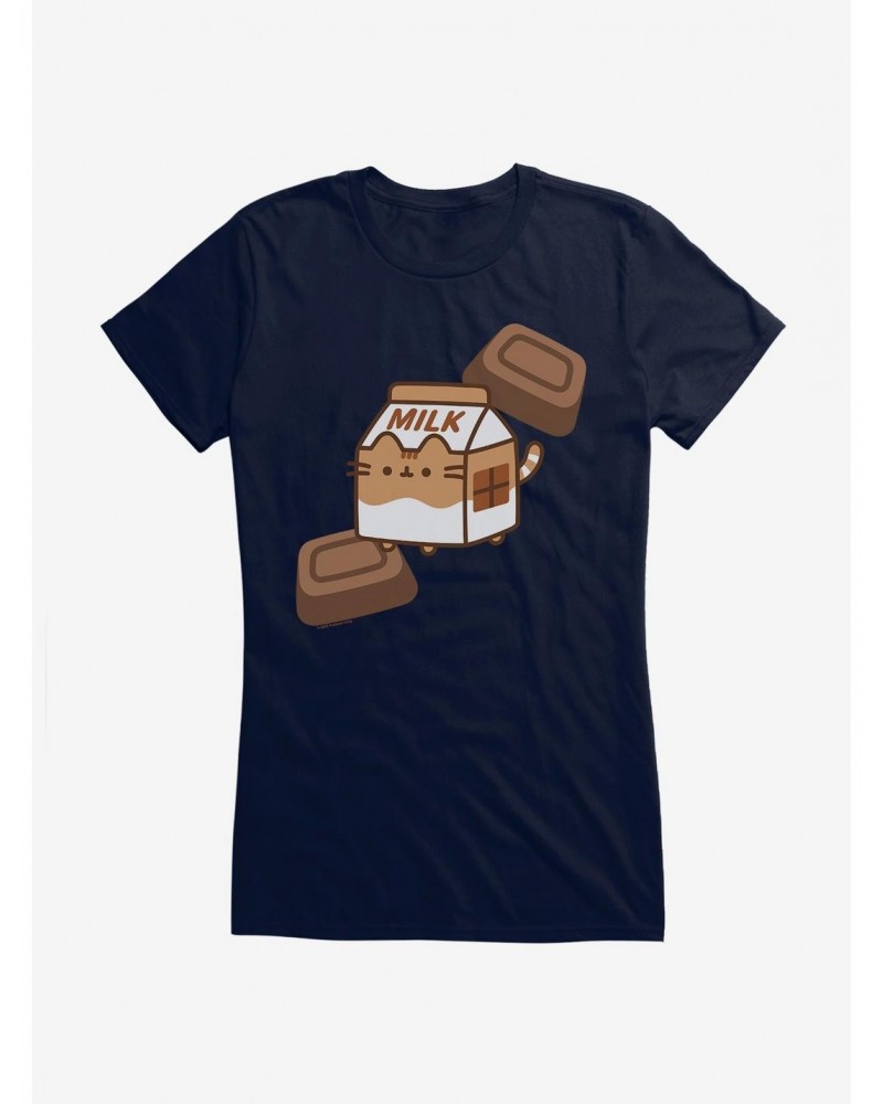 Pusheen Sips Chocolate Milk Box Girls T-Shirt $9.56 T-Shirts