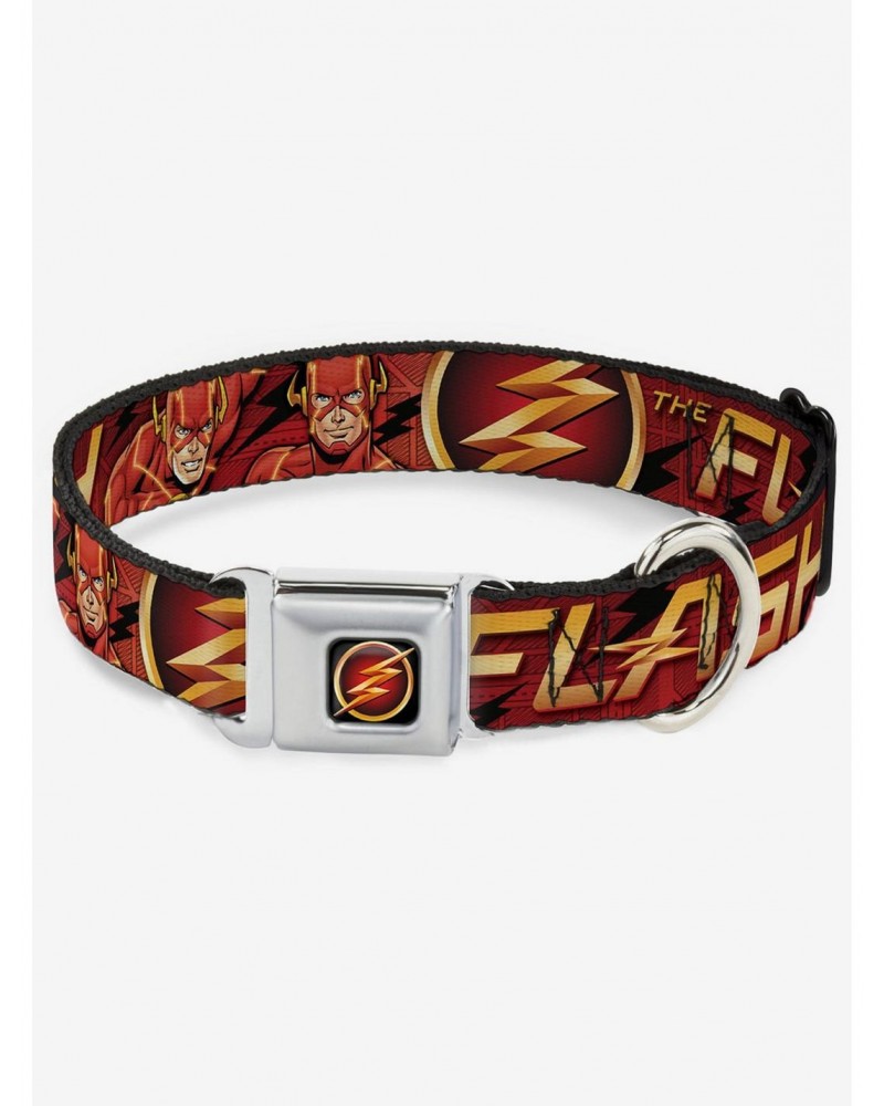 DC Comics Justice League The Flash Logo 3 Poses Seatbelt Buckle Dog Collar $8.96 Pet Collars