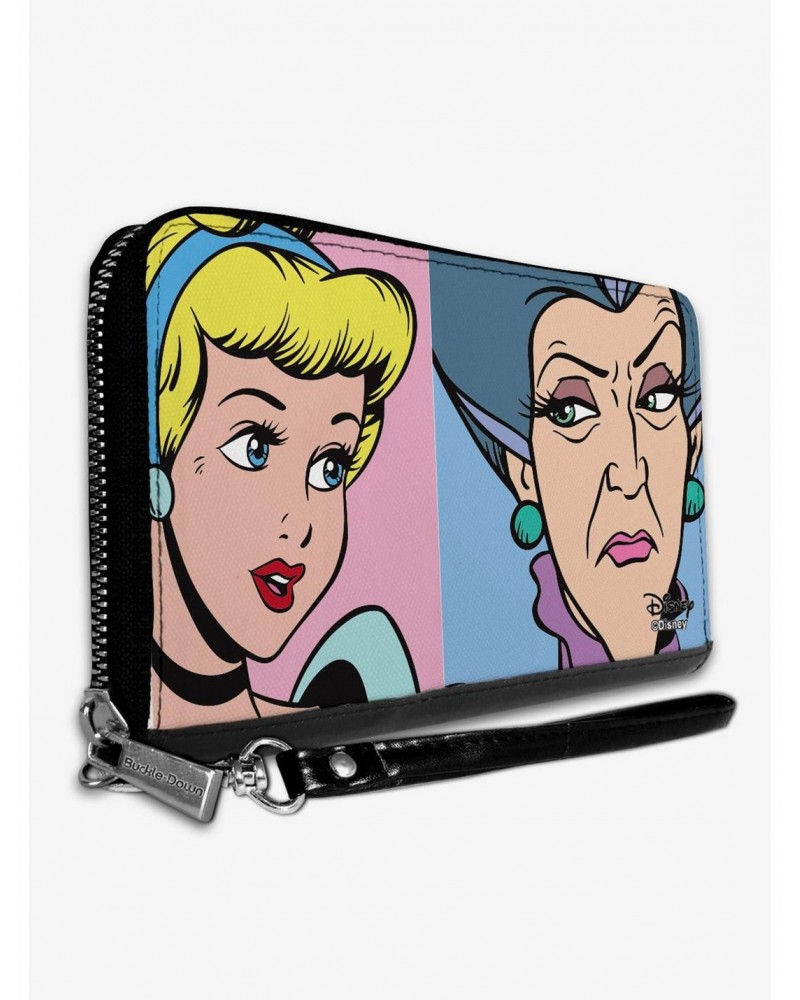 Disney Cinderella And Wicked Step Mother Lady Tremaine Face Blocks Zip Around Wallet $11.87 Wallets